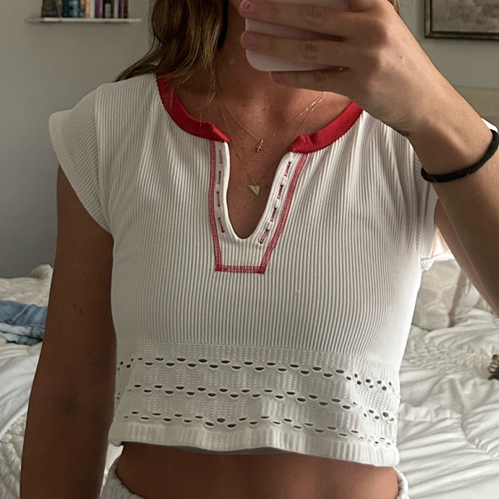Urban Outfitters White Crop Top with Red Accents